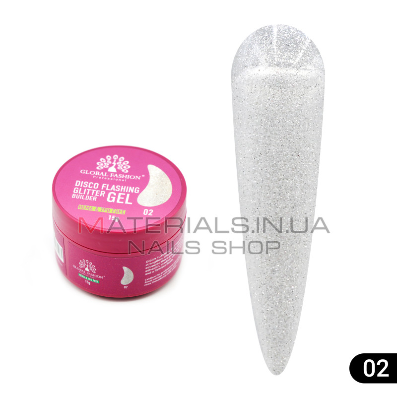 Гель для моделювання нігтів 15 г, Disco Flashing Glitter Builder gel 02