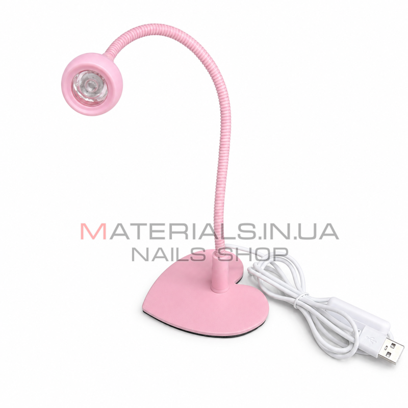UV LED лампа на гнучкій ніжці з основою у формі серця 3W (USB), рожевий