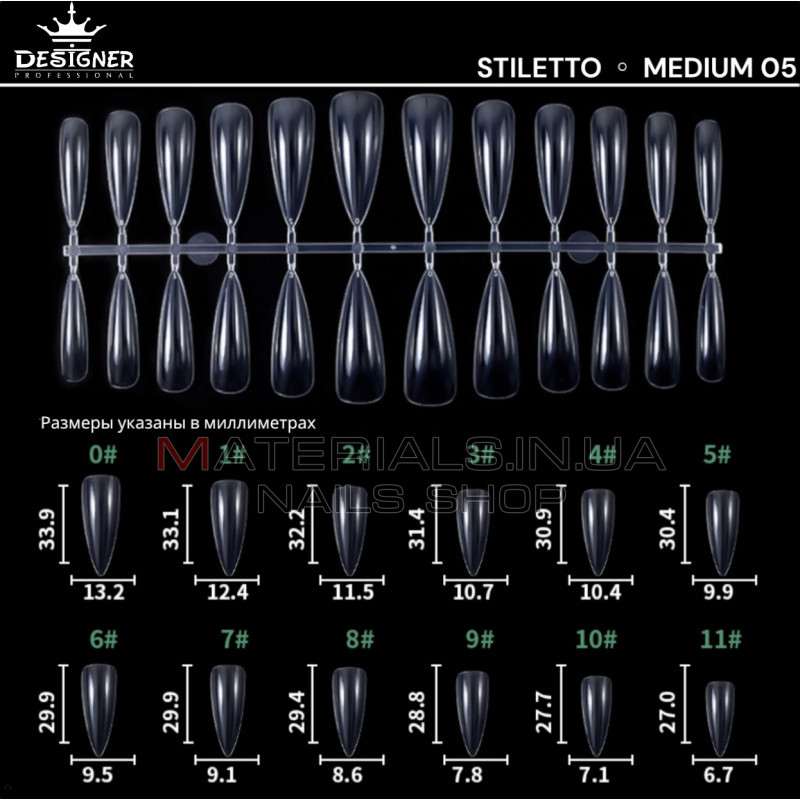 Fast gel tips №5 (Stiletto, medium size) - Гелеві типси Дизайнер