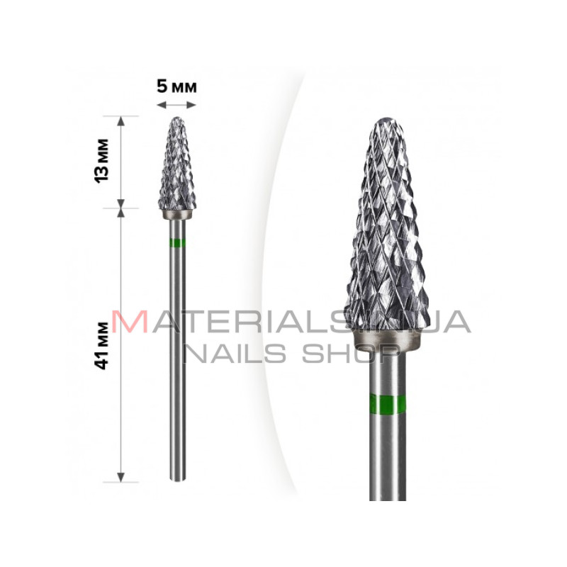 Твердосплавна фреза для зняття гель-лаку mART M-130 Конус Green 5*13