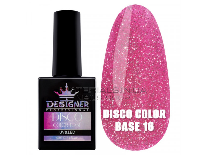 Світловідбивне базове покриття №16 (Яскраво-рожевий), 9 мл. - Disco Color Base Дизайнер
