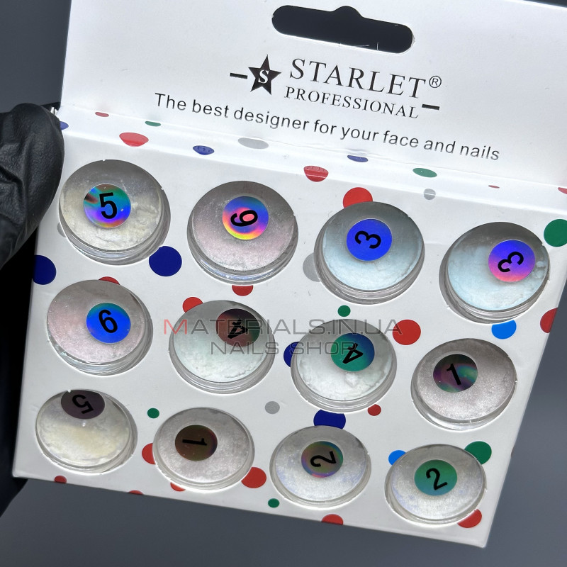 Перламутрова пудра для втирання набір Starlet professional, 12 шт. Перламутрова пудра для втирання набір Starlet professional, 12 шт.