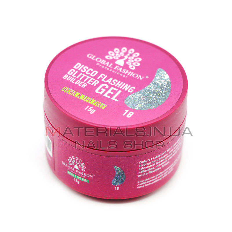 Гель для моделювання нігтів 15 г, Disco Flashing Glitter Builder gel 18