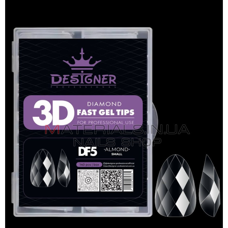 Diamond Fast Gel Tips (DF5 Almond small) - гелеві типси Дизайнер 120  шт/уп