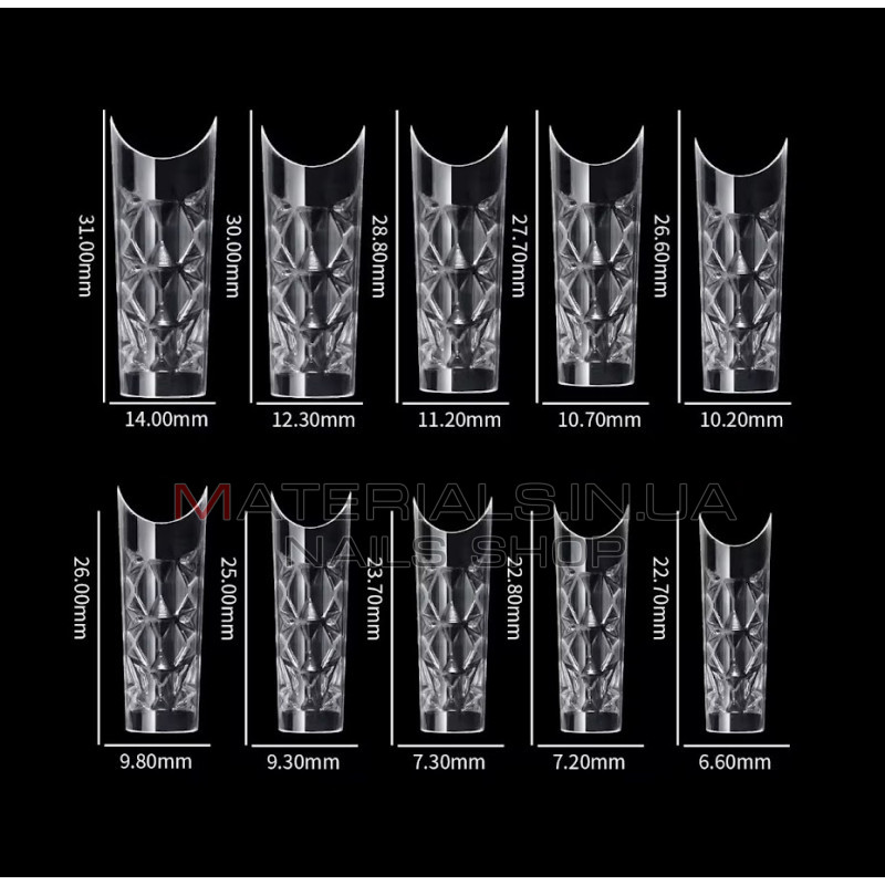 Crystal Fast Gel Tips (Trapezoid Medium TS2) - тіпси гелів з шипами Дизайнер 120 шт/уп