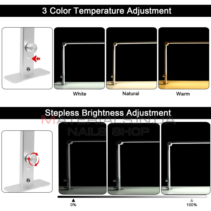Настільна безтіньова лампа Wenxintek Nail Table Lamp (80х40см, 36Вт) Silver