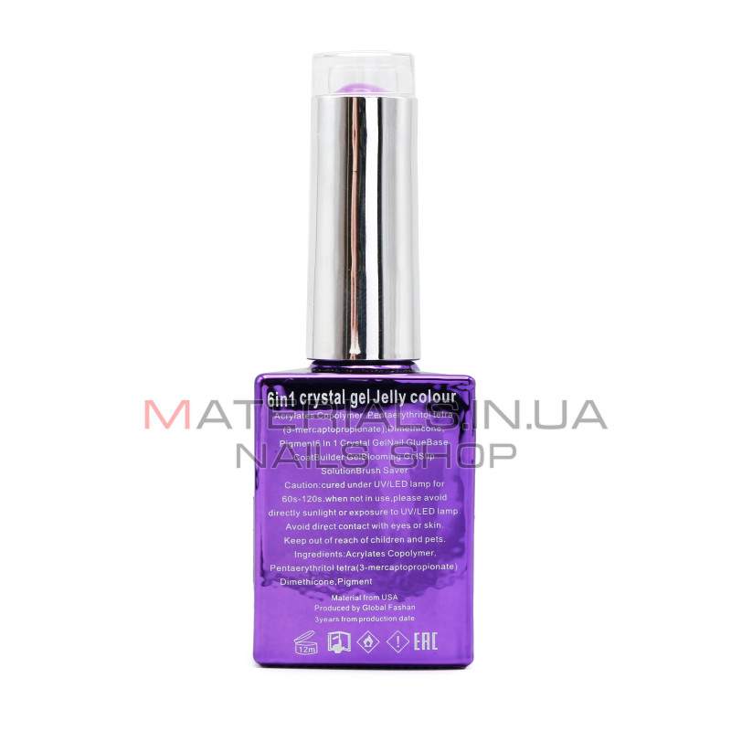 Гель для нарощування 6 in 1 crystal gel jelly colour, 15 мл, 6606