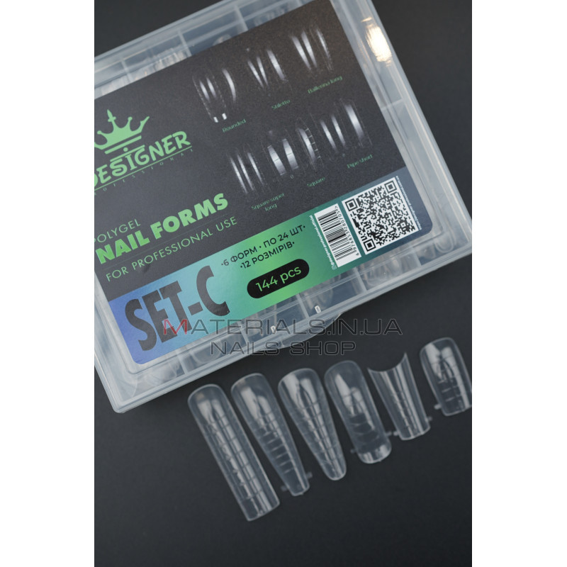 Polygel Nail Forms SET-C, 144 шт. (6 форм) - Верхні форми Дизайнер Polygel Nail Forms SET-C, 144 шт. (6 форм) - Верхні форми Дизайнер