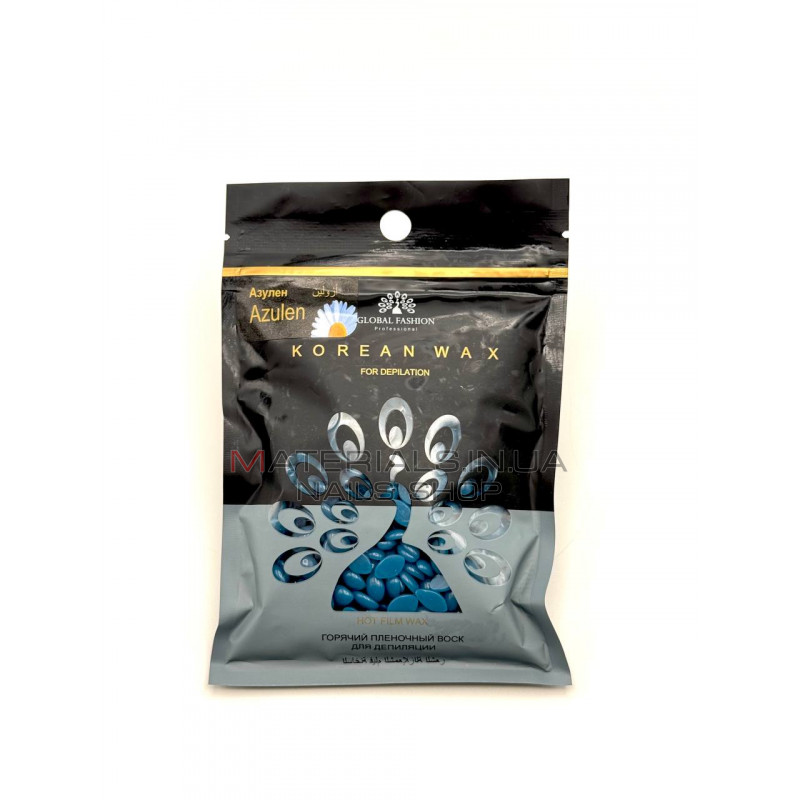 Гарячий пленочний віск Global Fashion Korean Wax, Азулен, 100 г Гарячий пленочний віск Global Fashion Korean Wax, Азулен, 100 г
