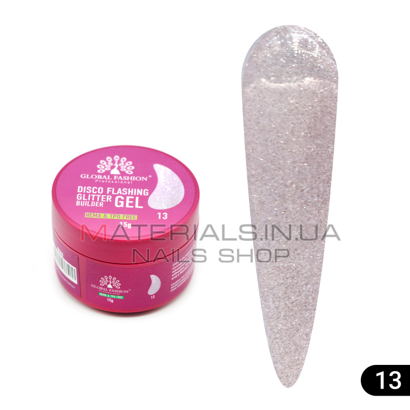 Гель для моделювання нігтів 15 г, Disco Flashing Glitter Builder gel 13
