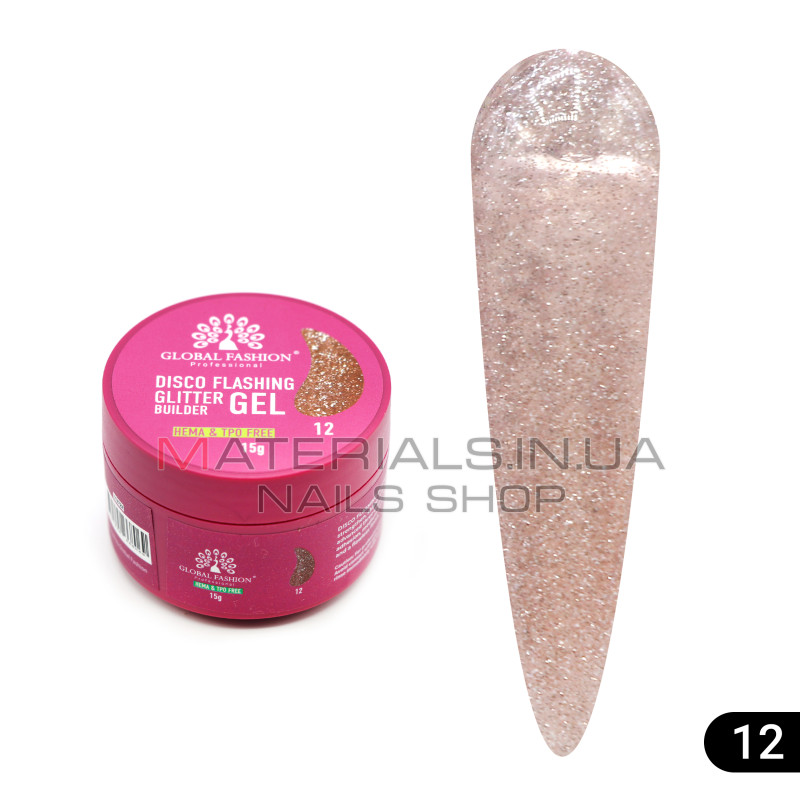 Гель для моделювання нігтів 15 г, Disco Flashing Glitter Builder gel 12