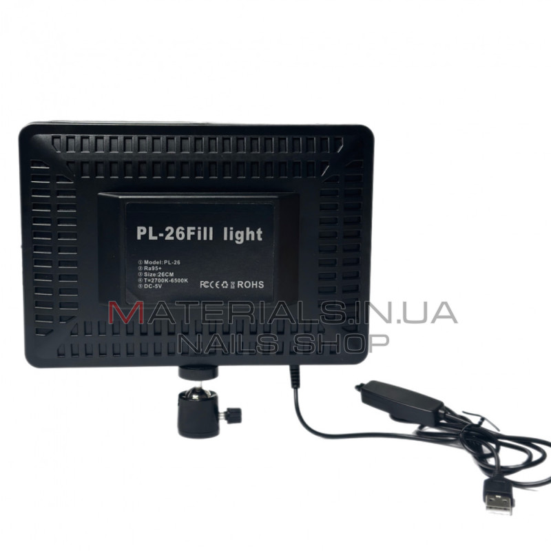 LED-відеосвітло PL-26, USB 23 × 16 см, 240 світлодіодів, 3200 K-5600 K, пульт ДК