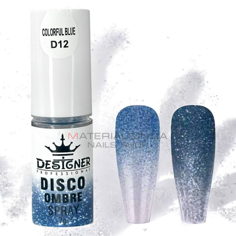 Disco Ombre Spray (7 г.) Colorful Blue D12 - світловідбивна спрей пудра Дизайнер для створення омбре на нігтях Disco Ombre Spray (7 г.) Colorful Blue D12 - світловідбивна спрей пудра Дизайнер для створення омбре на нігтях