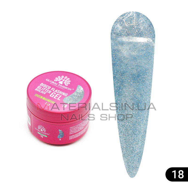 Гель для моделювання нігтів 15 г, Disco Flashing Glitter Builder gel 18