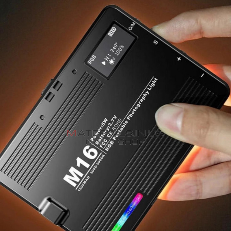 Накамерный видеосвет LED RGB — M16 Накамерный видеосвет LED RGB — M16