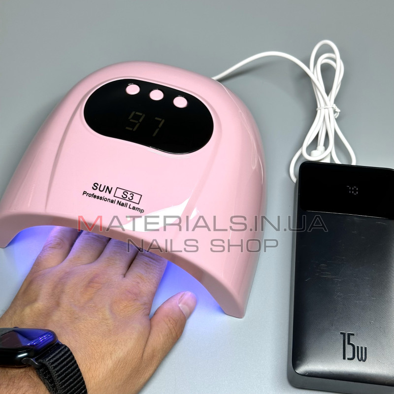 UV LED Лампа Sun S3, 88Вт працює від Power Bank, рожева