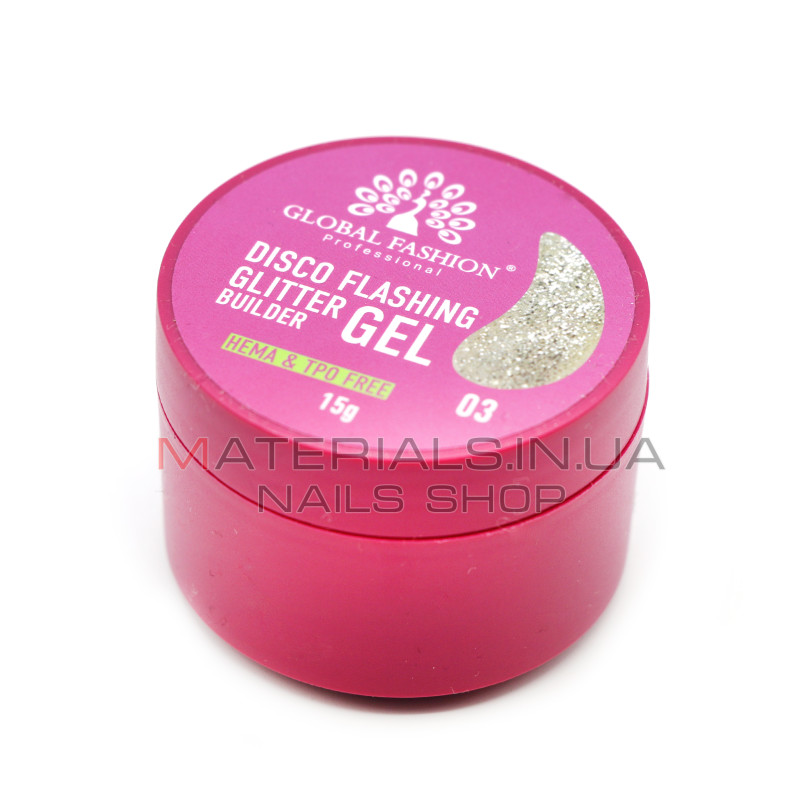 Гель для моделювання нігтів 15 г, Disco Flashing Glitter Builder gel 03