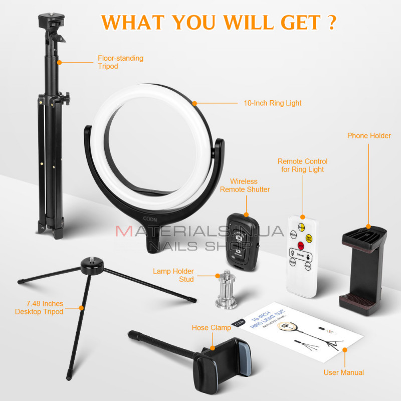 Лампа кольцевая комплект LED CODN-539B 10 inch+1.45cm tripod stand Лампа кольцевая комплект LED CODN-539B 10 inch+1.45cm tripod stand