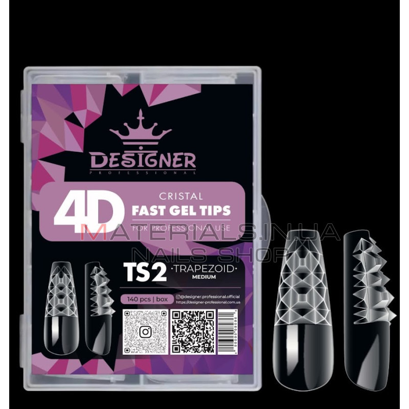 Crystal Fast Gel Tips (Trapezoid Medium TS2) - тіпси гелів з шипами Дизайнер 120 шт/уп