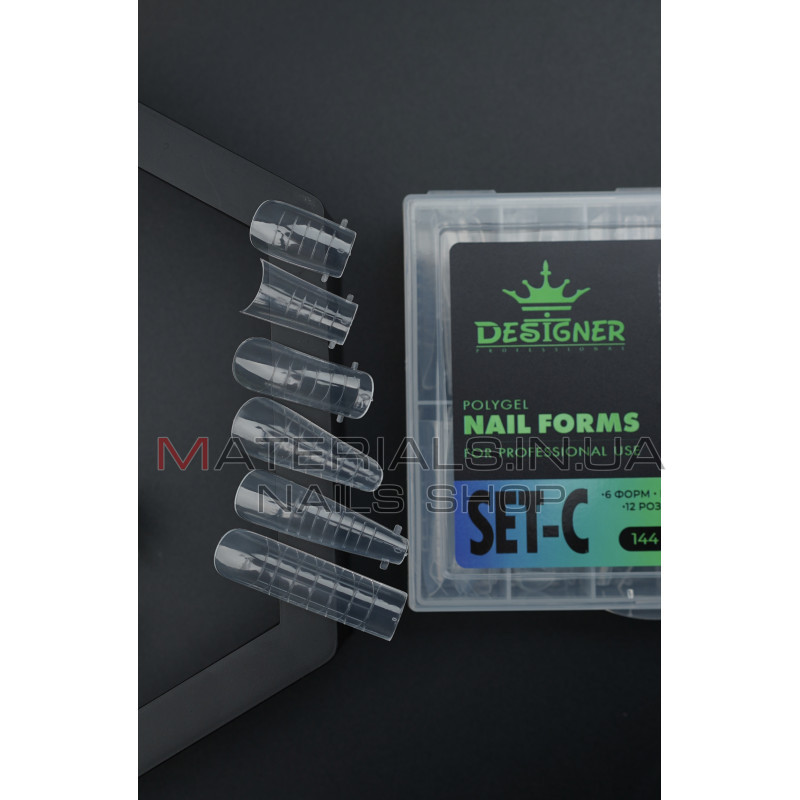 Polygel Nail Forms SET-C, 144 шт. (6 форм) - Верхні форми Дизайнер