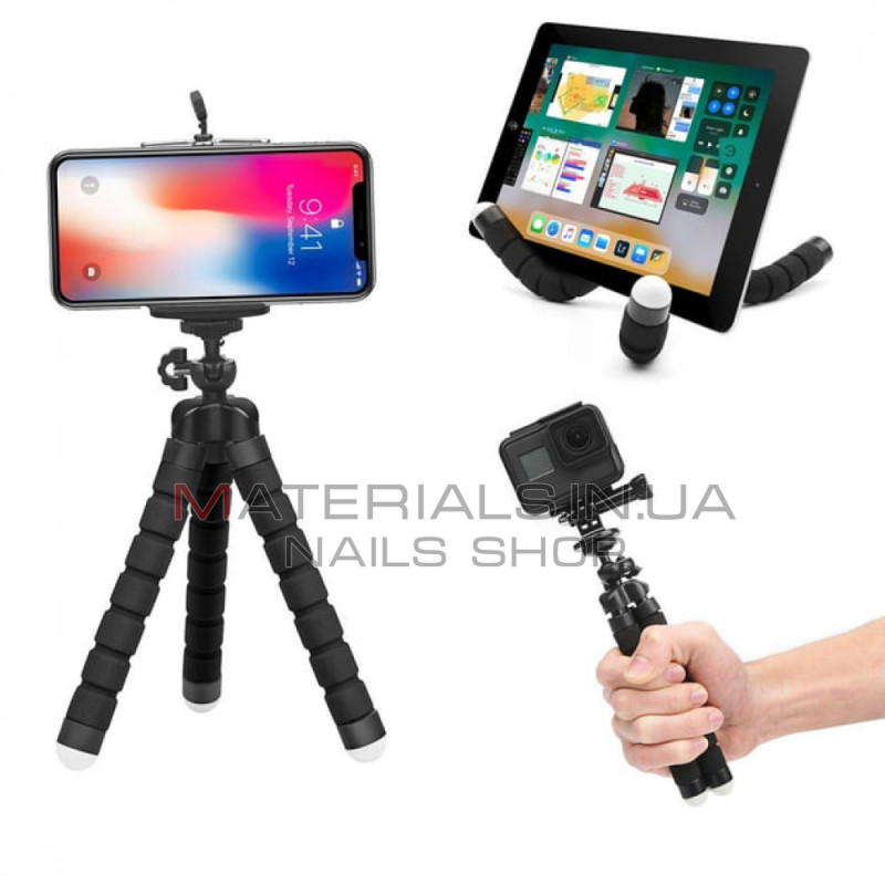Гибкий мини-штатив тринога трипод для телефона и камери (осьминог, паук) GoPro экшн камери 25 см — Black