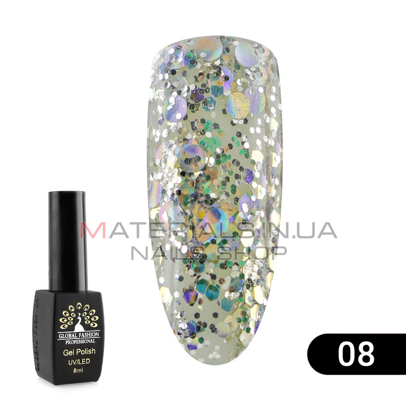 Гель лак Global Fashion Shiny (Пестрота), 8 мл, 08