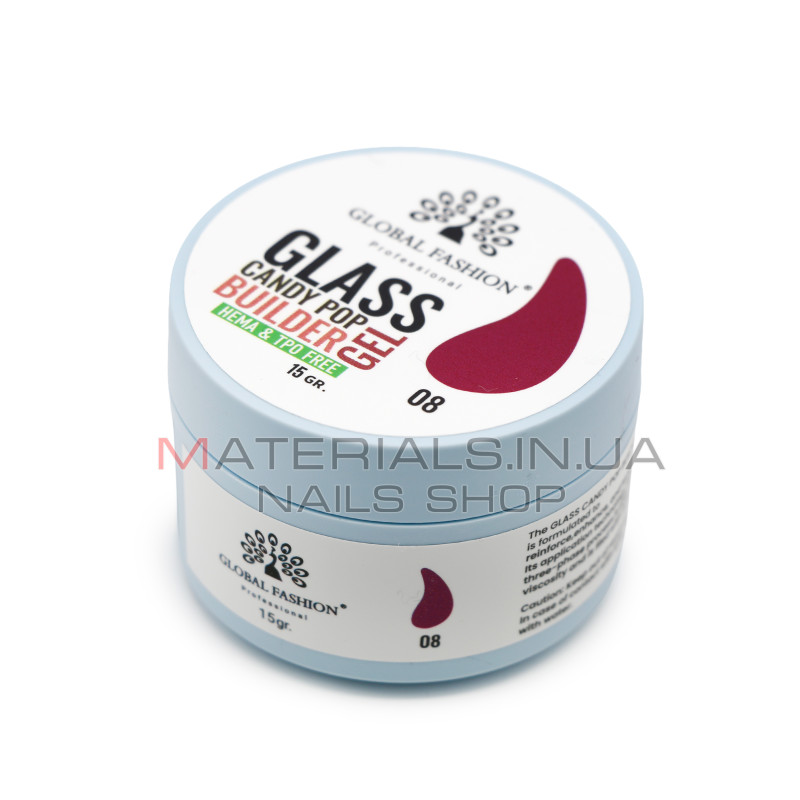 Гель для моделювання нігтів 15 г, Glass Candy Pop Builder Gel 08