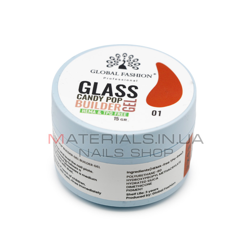 Гель для моделювання нігтів 15 г, Glass Candy Pop Builder Gel 01