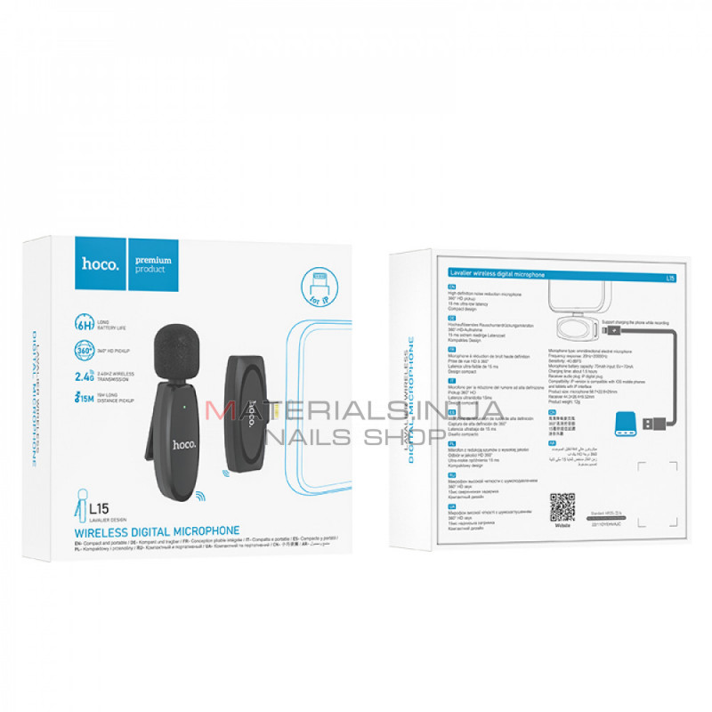Wireless Digital Microphone Hoco L15 iP Crystal lavalier — Black Wireless Digital Microphone Hoco L15 iP Crystal lavalier — Black