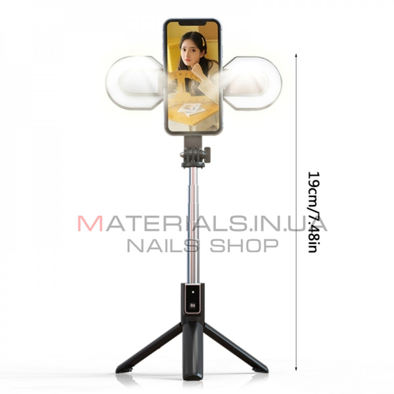 Монопод Tripod P40S-M, Bluetooth-кнопка, 2 LED-лампи, 1,12 м