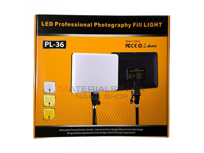 Лампа видеосвет LED | PL-36 | 36x25 cm | 448 Lights | 2700K-6500K | Remote | Adapter Inside
