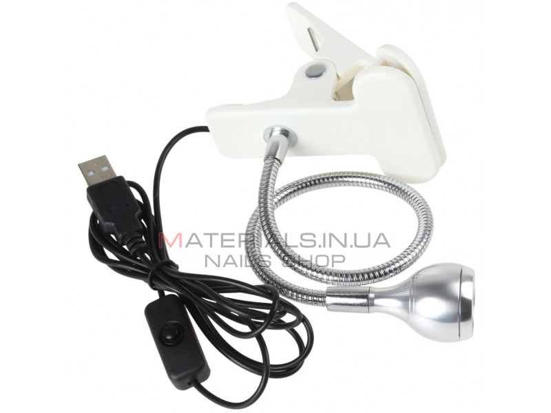 Лампа UV для сушіння гель лаку, гелевих типс з USB (настільна, гнучка, з прищіпкою), 5 Вт. Срібло