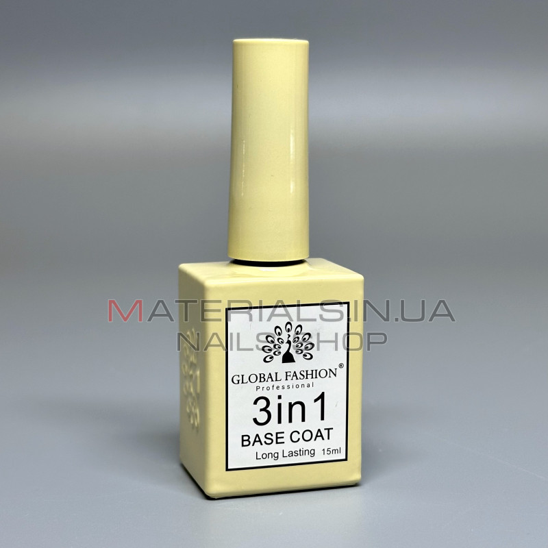 Каучуковая база для гель лака 3 in 1 Base Coat Long Lasting, 15 мл., Global Fashion