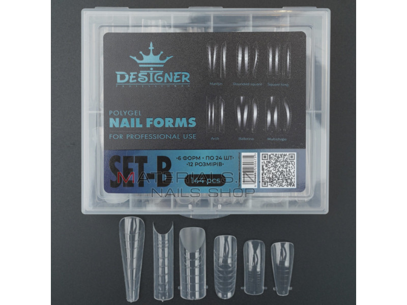 Polygel Nail Forms SET-B, 144 шт. (6 форм) - Верхние формы Дизайнер