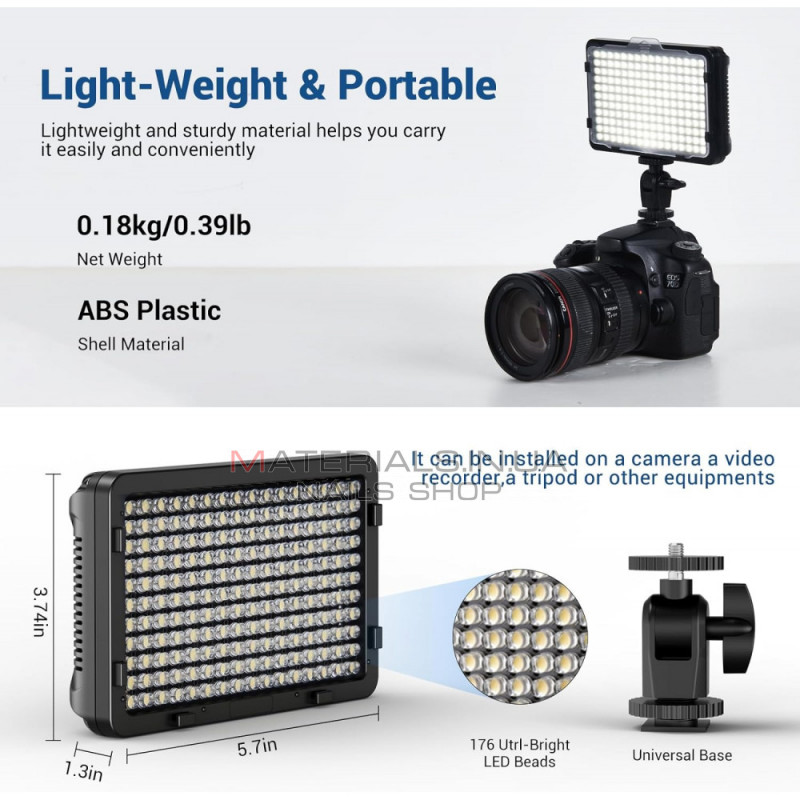 Накамерный видеосвет LED — PT-176S 5 COLORS (11W/1320LM/LED176 PCS/3200K-5600K)LED DISPLAY BATTERY NP-F550+CHARGER Накамерный видеосвет LED — PT-176S 5 COLORS (11W/1320LM/LED176 PCS/3200K-5600K)LED DISPLAY BATTERY NP-F550+CHARGER