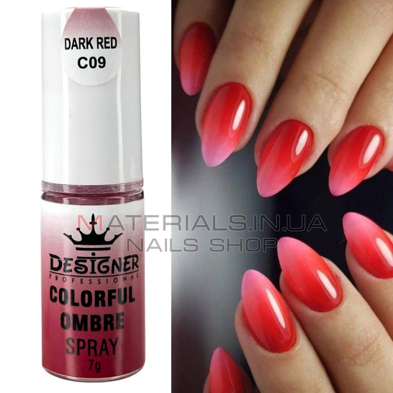 Colorful Ombre Spray, 7 г. Dark Red C09 (Темно-червоний) - спрей пудра Дизайнер для створення омбре на нігтях