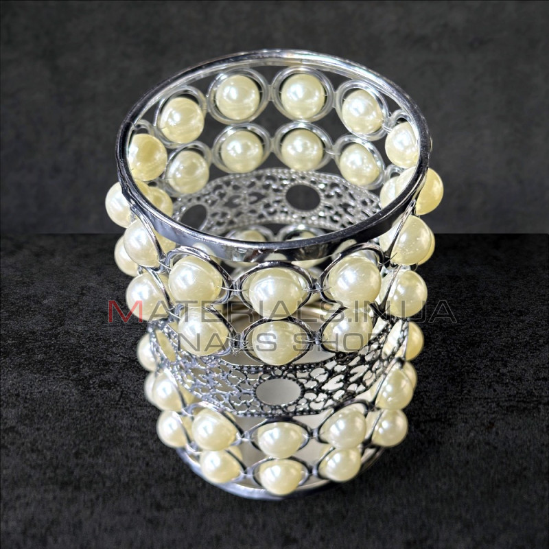 Підставка для пензлів із декоративним каменем Silver pearl round