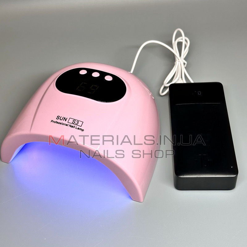 UV LED Лампа Sun S3, 88Вт працює від Power Bank, рожева