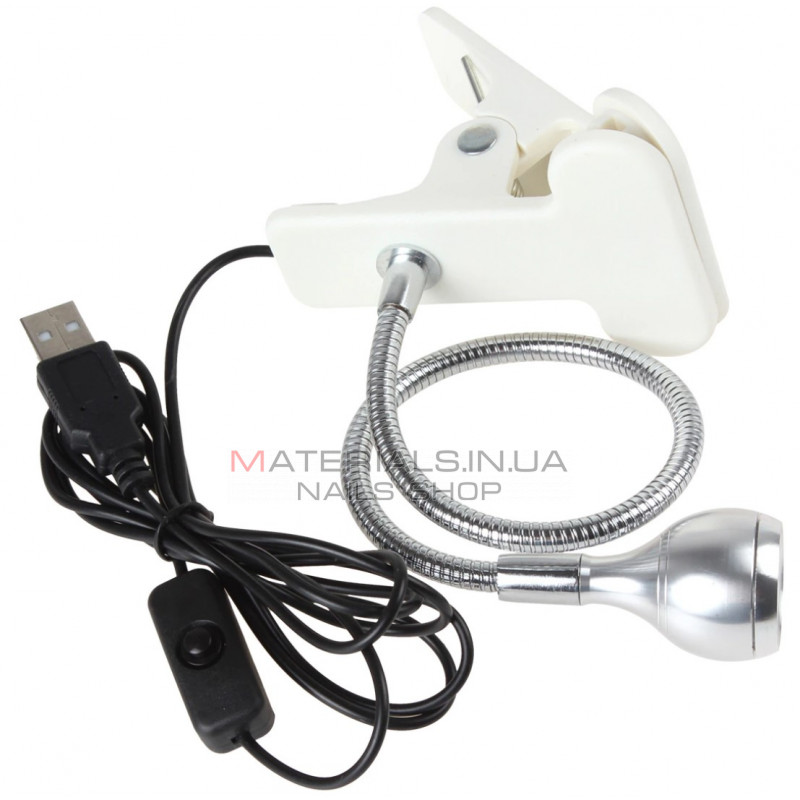 Лампа UV для сушіння гель лаку, гелевих типс з USB (настільна, гнучка, з прищіпкою), 5 Вт. Срібло Лампа UV для сушіння гель лаку, гелевих типс з USB (настільна, гнучка, з прищіпкою), 5 Вт. Срібло
