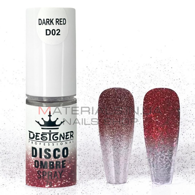 Disco Ombre Spray (7 г.) Dark Red D02 - світловідбивна спрей пудра Дизайнер для створення омбре на нігтях