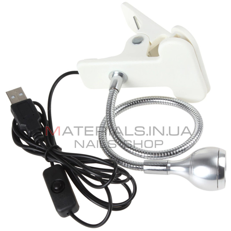 Лампа UV для сушіння гель лаку, гелевих типс з USB (настільна, гнучка, з прищіпкою), 5 Вт. Срібло