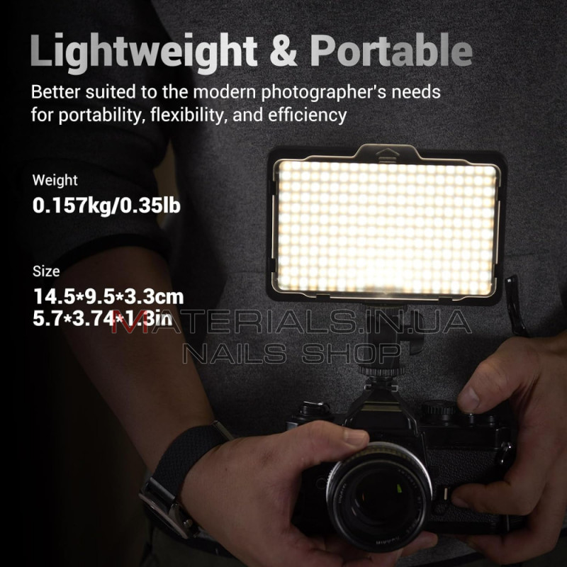 Накамерне LED-відеосвітло PT-F260B, 26 Вт/2600LM/LED260 шт./3200-5600 K/+акумулятор F750 /7,4 В, 2400 мА·год+зарядний пристрій