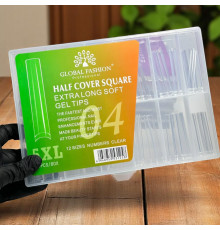 Гелеві типси Global 04 Half Cover Square Extra Long Gel Tips 5XL – 120 шт (Прозорі)