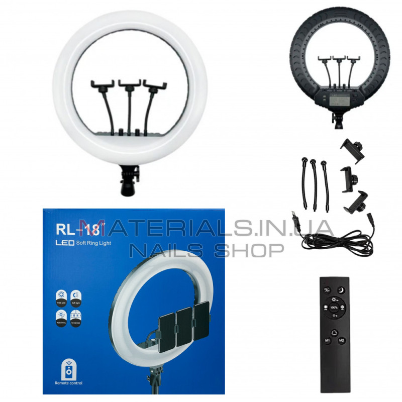 Лампа Кольцевая LED RL-18 Original 46 cm  55w | 416 Lights | Remote I 3m cable with plug  I 3 holder I