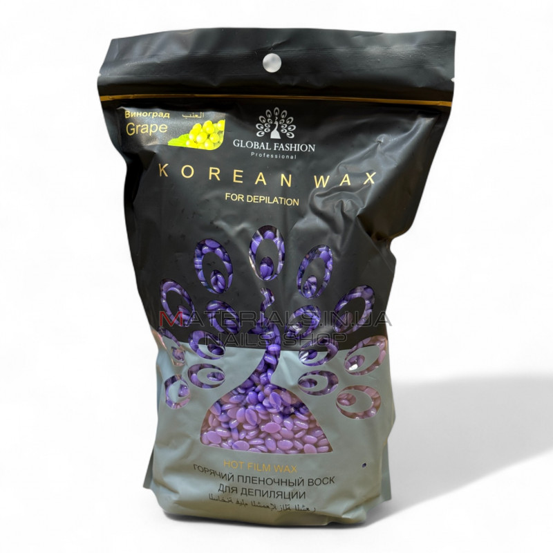 Горячий пленочный воск Global Fashion Korean Wax, Виноград, 1 кг Горячий пленочный воск Global Fashion Korean Wax, Виноград, 1 кг