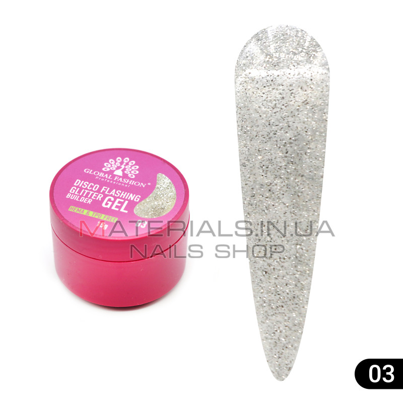 Гель для моделювання нігтів 15 г, Disco Flashing Glitter Builder gel 03