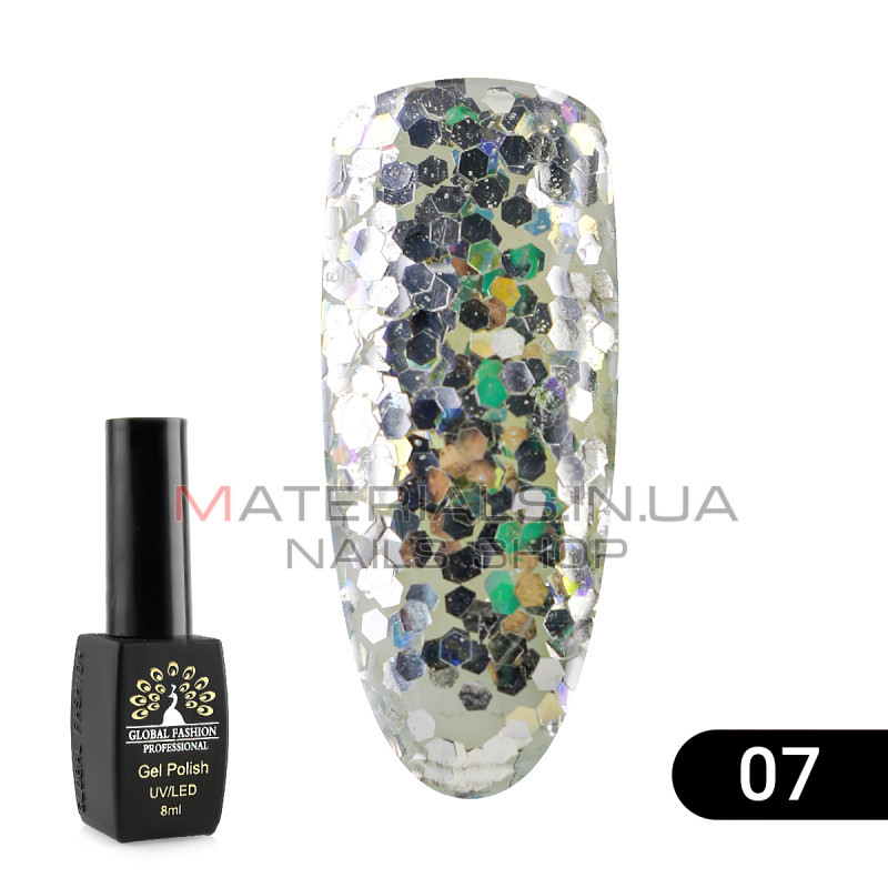 Гель лак Global Fashion Shiny (Пестрота), 8 мл, 07