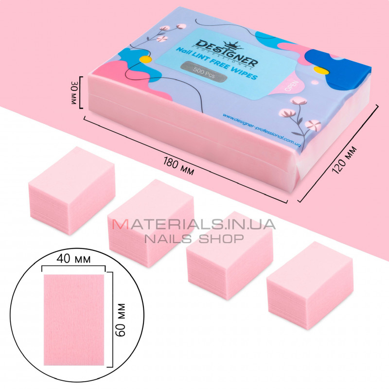 Безворсовые салфетки 500 шт./уп. (Розовые) - Lint free wipes Дизайнер Безворсовые салфетки 500 шт./уп. (Розовые) - Lint free wipes Дизайнер