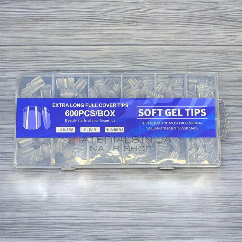 Типсы гелевые Soft Gel Tips, 600 шт., квадрат короткие Типсы гелевые Soft Gel Tips, 600 шт., квадрат короткие