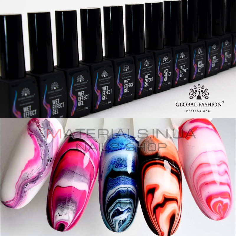 Основа для розтікання Wet effect gel, прозора, для мокрого дизайну, 8 мл.